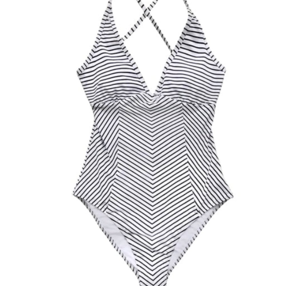 Cupshe Black & White stripe v neck one piece suit NWT